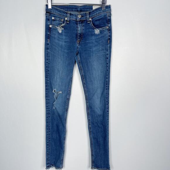 Rag & Bone Womens 27 The Skinny Jeans in La Paz Medium Wash Ripped Distressed - Picture 1 of 12